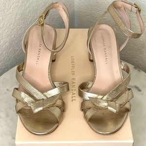 Loeffler Randal - Champagne Gold Delicate Strap Midheel Sandal Size 6.5